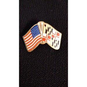 Vintage American Flag & Maryland State Flag Lapel Pin Union 65 Made